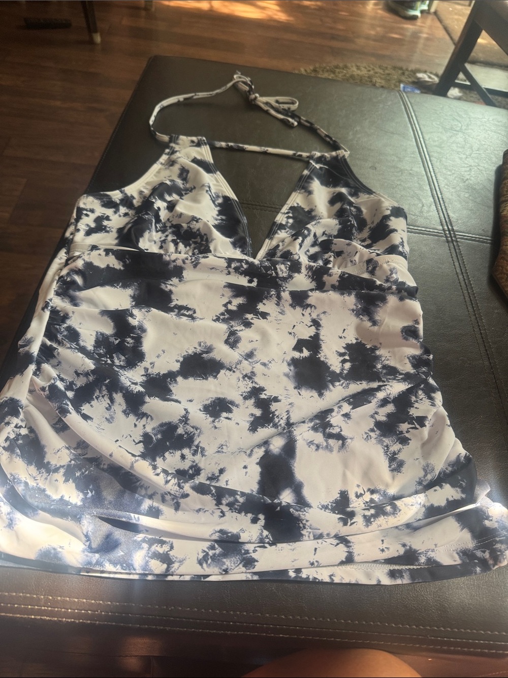 Women’s Navy & White Tie-Dye Halter Tankini swim top sz L top & bottoms szXXL